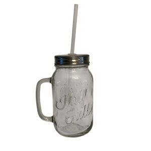 Life is Good “Half Full” Clear Glass Mason Jar Mug with Straw